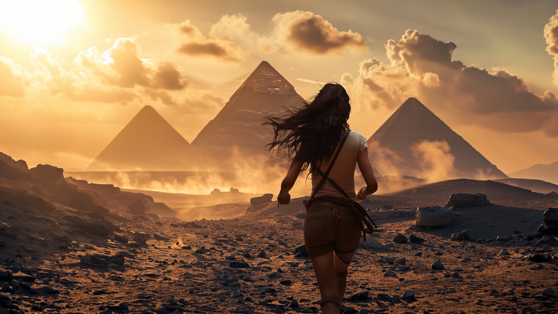 Eden Black runs towards the Pyramids of Egypt in order to save the world!